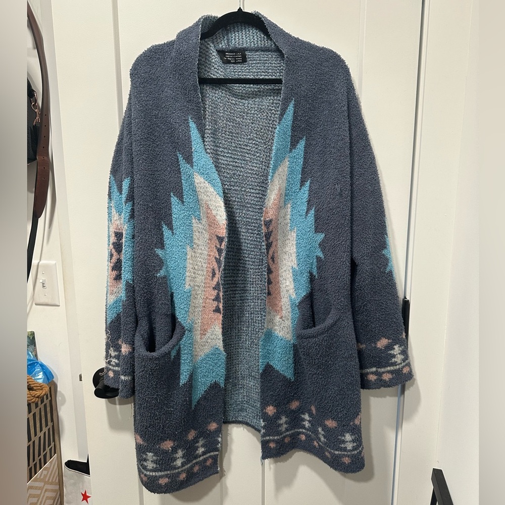 LALA Women's Cardigan - Blue and Pink Patterned